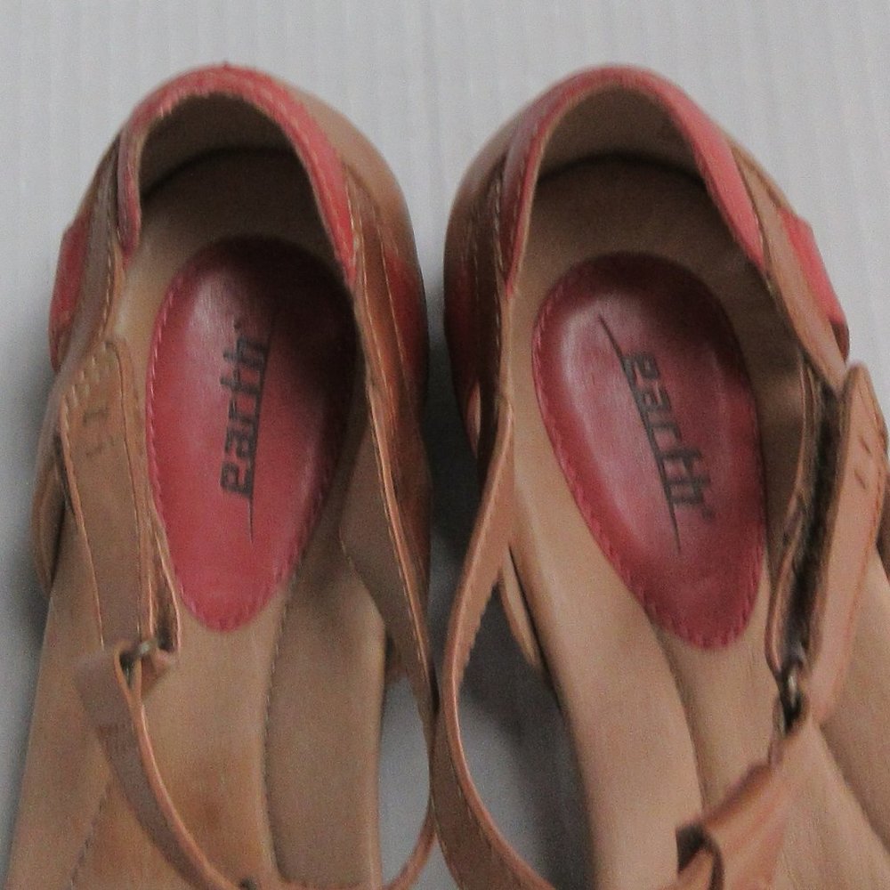 Women’s Tan and Coral Low Heel Sandals - Picture 8 of 11